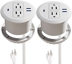2 Pack Recessed Power Grommet 3 Inch,20W Fast Charging USB C.Fadossu Desktop Flush-Mount Power Grommet Outlet with 2-AC Outlet,3-USB Port,Fit 3-1/8" Round Desk Grommet Hole,6.56FT Cord,White
