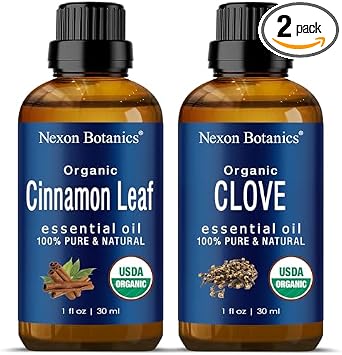 Organic Clove Bud Oil and Organic Cinnamon Oil - 100% Natural, Pure, Therapeutic Grade Essential Oils for Diffusers, Aromatherapy, Personal Care - Natural Mood Enhancers - Bundle by Nexon Botanics