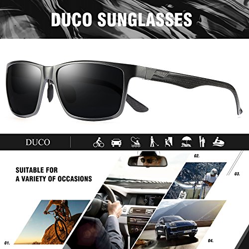 DUCO Men's Luxury Carbon Fiber Temple Polarized Sunglasses for Men Sports UV400 DC8206 (Gunmetal Frame Grey Lens)