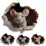 3D Mouse Wall Decal Stickers, Realistic Break Through Design, 4-Pack