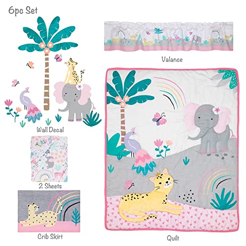 Bedtime Originals Rainbow Jungle/Leopard Pink/Gray 6-Piece Baby Crib Bedding Set #TOP1