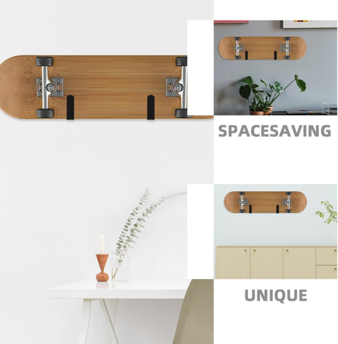 VICASKY 4 Sets Heavy Duty Steel Skateboard and Snowboard Wall Mount Rack with Adjustable Brackets for Indoor Storage and Stylish Wall Display