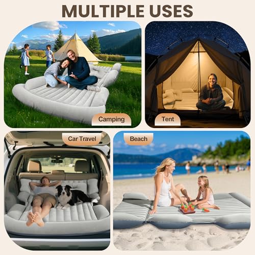 AearKing Auto Matratze, Aufblasbare Luftmatratze Auto mit 2 Kissen & Luftpumpe, SUV Luftmatratze Kofferraum, Doppelseitige Verdickte Beflockung Automatratzen Kofferraum Kombi für Reisen Camping