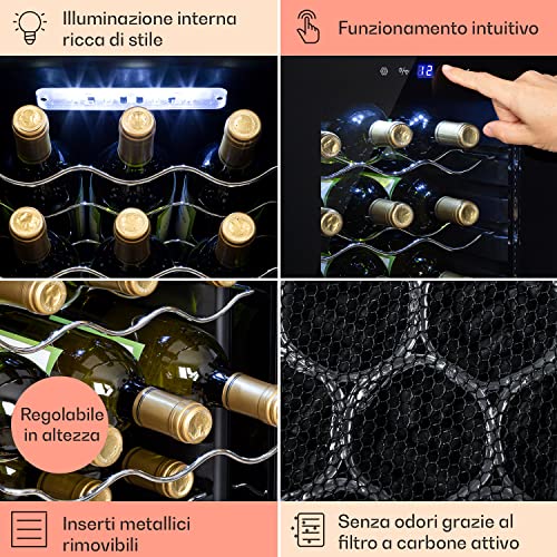 KLARSTEIN Cantinetta Vino Design, Cantinetta Vino Refrigerata a Zona Singola per Vino Rosso, Bianco e Birra, Controlli Touch, Frigo Vino Cantinetta per Esterno/Interno, 5-18°C, 50L, 18 Bottiglie - immagine 6