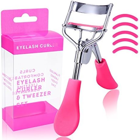 Eyelash Curler with Refill Pads Lash Curlers Tool Travel Eye Lashes Clip Professional Stainless Steel Curled Cosmetic Makeup Accessory Long Lasting and Natural Looking Curl, Rose