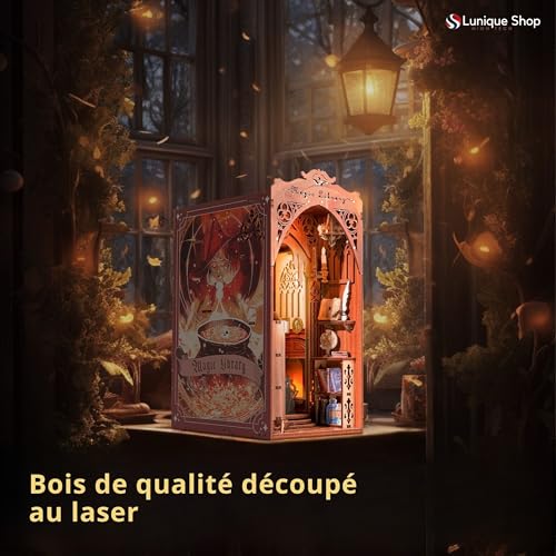 Kit book nook librairie magique : puzzle 3D bois avec LED - 5