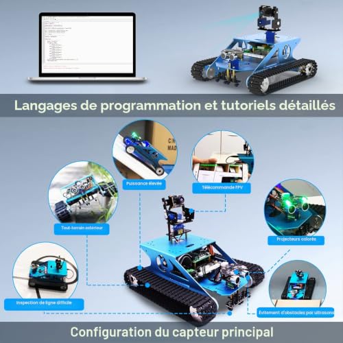 Yahboom Raspberry Pi Robotique avec Caméra Programmable AI Électronique DIY Réservoir Robot Kit pour Adolescents Adultes Compatible Pi 4 B Modèle 3B+(Without Raspberry Pi) – vue 6