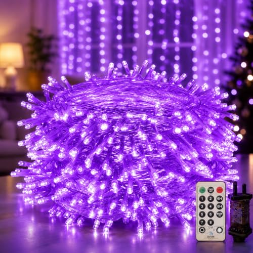 CORST 20 m, 200 LED, luce UV, per esterni, luce UV, per interni, colore viola, filo di rame, con timer telecomando, 8 modalità, impermeabile per albero e giardino