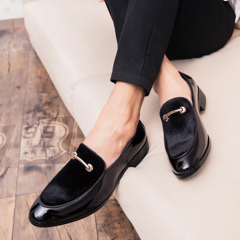 Men's Velvet Patent Leather Slip-on Dress Shoes Business and Parties Formal Events Smoking Slippers Loafers for Party Wedding Prom Size 38-473