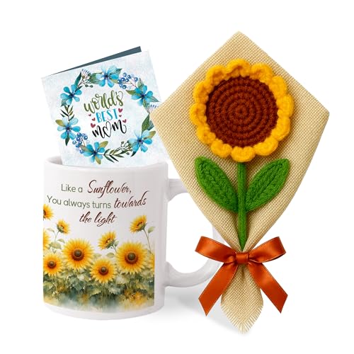 Image of TIED RIBBONS Gift for Mom, Birthday Gift for Mom Women Wife Mother in Law Mummy (Sunflower Handcrafted Flower with Ceramic Coffee Mug & Greeting Card) - Anniversary Birthday Gift Set