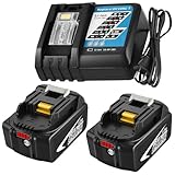 2-Pack 6.0Ah BL1860B Battery and DC18RC Charger Replacement for Makita 18V Battery and Charger Compatible with Makita 18 Volt LXT Lithium ion Batteries BL1860 BL1850B BL1850 BL1830B BL1830 (Black)