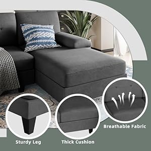 Shintenchi Sectional Couches for Living Room, U Sofa Shaped Couch with Double Chaise, 4-Seat Living Room Furniture Sets with Soft Cushion & Linen Fabric, Black Shintenchi Sectional Couches for Living Room U Sofa Shaped Couch with Double Chaise 4 Seat Living Room Furniture Sets with Soft Cushion Linen Fabric Black