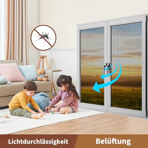 Yotache Fliegengitter Fenster 252x122cm, Insektenschutz Fenster, Reißfest, Schneidbar, Ersatz-Insektenschutzgitter für Fenster und Terrassentüren, Schwarz