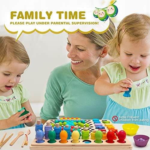 Wooden Montessori Toy Board Games Clip Beads Puzzle, Fishing Game Learning Toy Magnetic Fish Toy Children Preschool Maths Sorting Stacking Number Counting Learning for 3+ Years Old