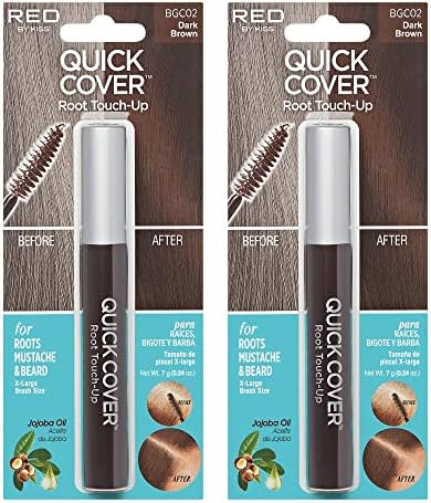 RED by Kiss Quick Cover Root Touch Up Mascara 2PCS Water-Resistant Temporary Gray Concealer Cover Up Brush for Hair and Beard (Dark Brown)