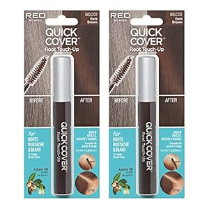 RED by KISS Quick Cover Root Touch Up Rescue (Dark Brown 2 Pack), Mascara Natural Water-Resistant Temporary Gray Concealer Cover Up Brush for Hair Mustache & Beard, Formulated with Jojoba Oil