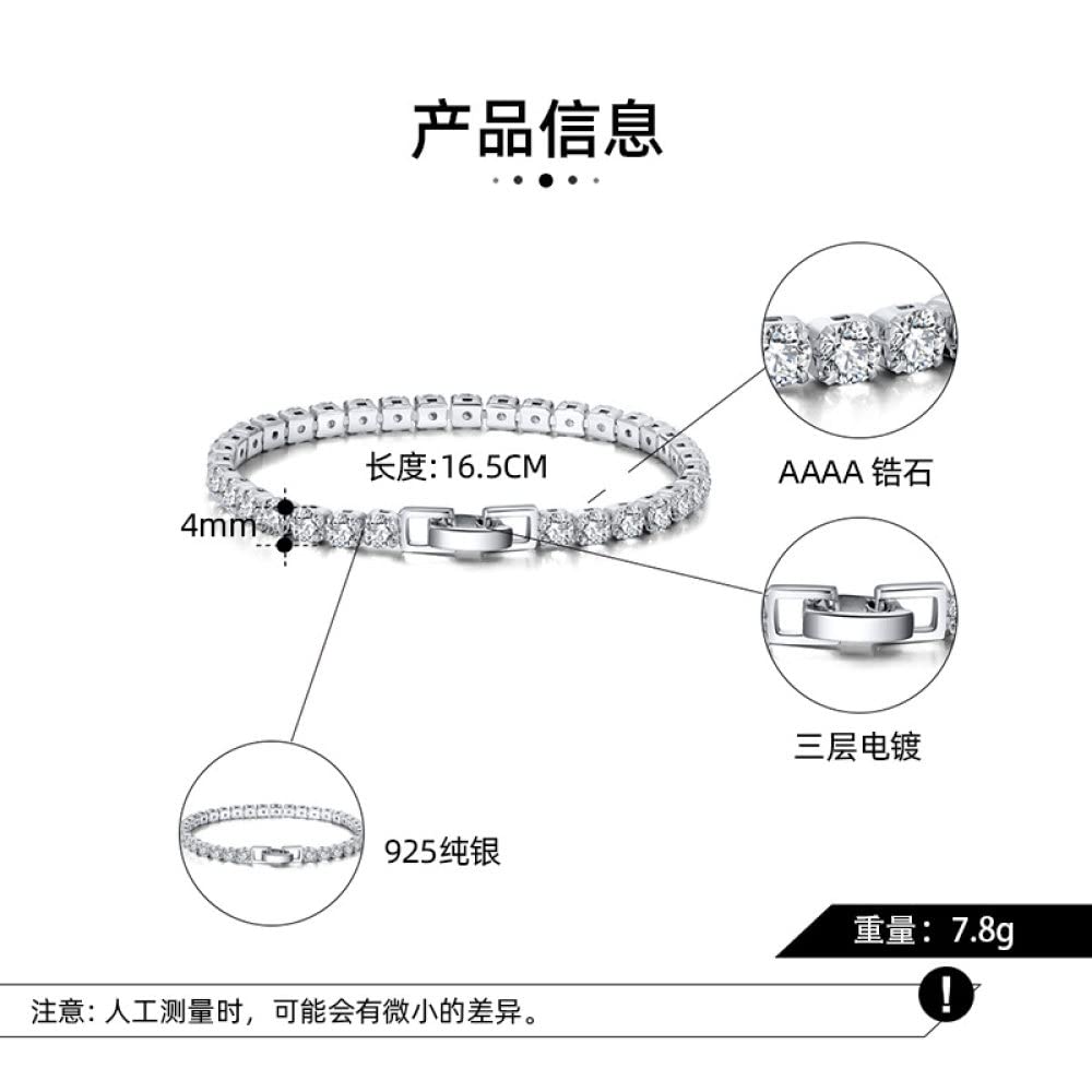 Armband Silber 925 Damen,Exquisites Tennisarmband Aus S925-Sterlingsilber, 4 Mm, Weißer Zirkon, Charm-Diamant, X-Link-Armbänder, Freundschaftsarmband, Leichter Luxusschmuck Für Damen, Herren, 17,