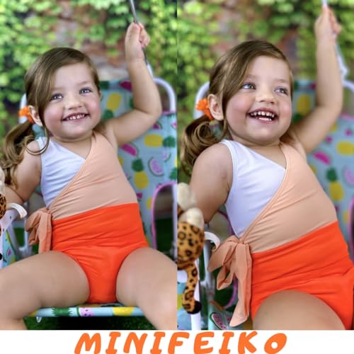 Image of 2T Toddler Girl Bathing Suit One Piece Swimsuit Sleeveless Swimwear 2-3T Orange & White