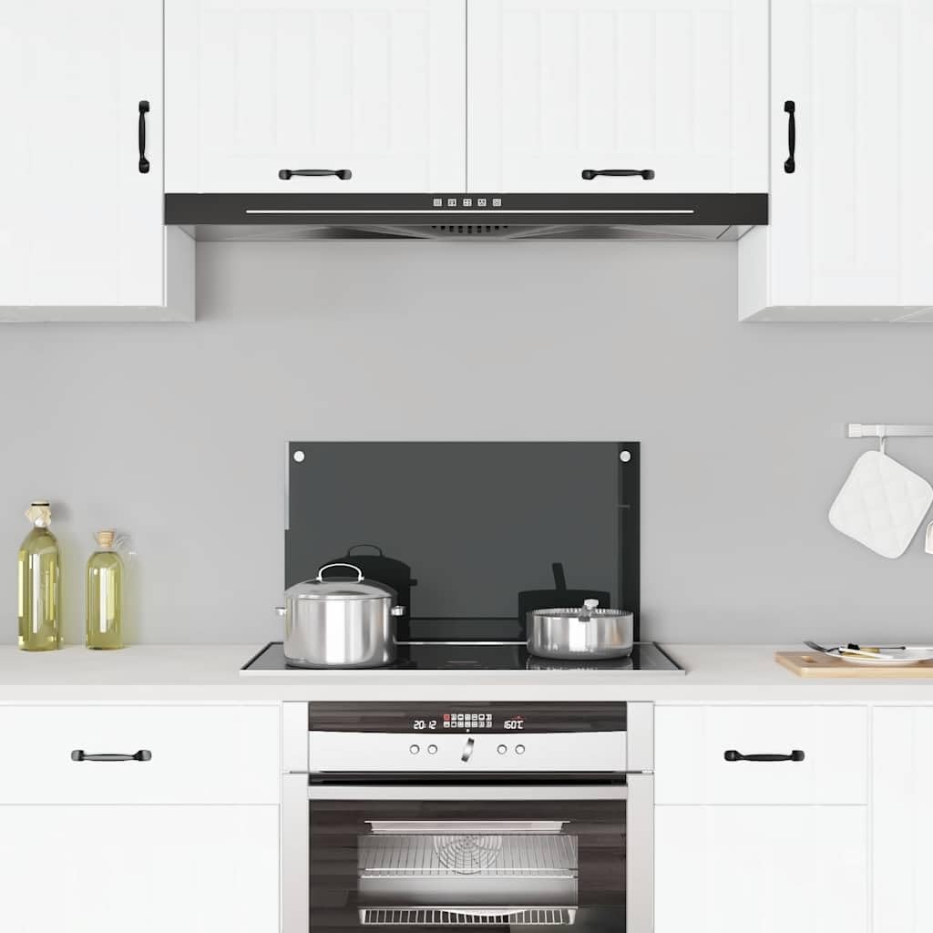 Kitchen Backsplash Black, 27.6"x15.7" Tempered Glass Panel, Heat Resistant Wall Cover for Stove Area