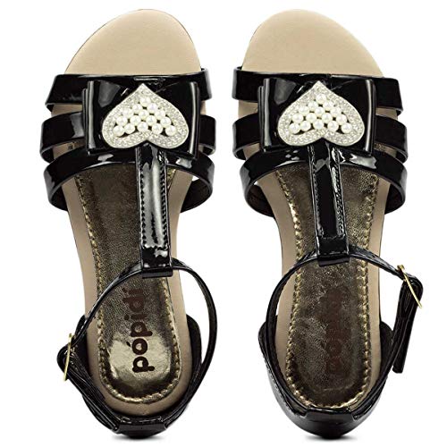 Sandália Infantil Menina Coração Rasteira 61 (29, Preto)