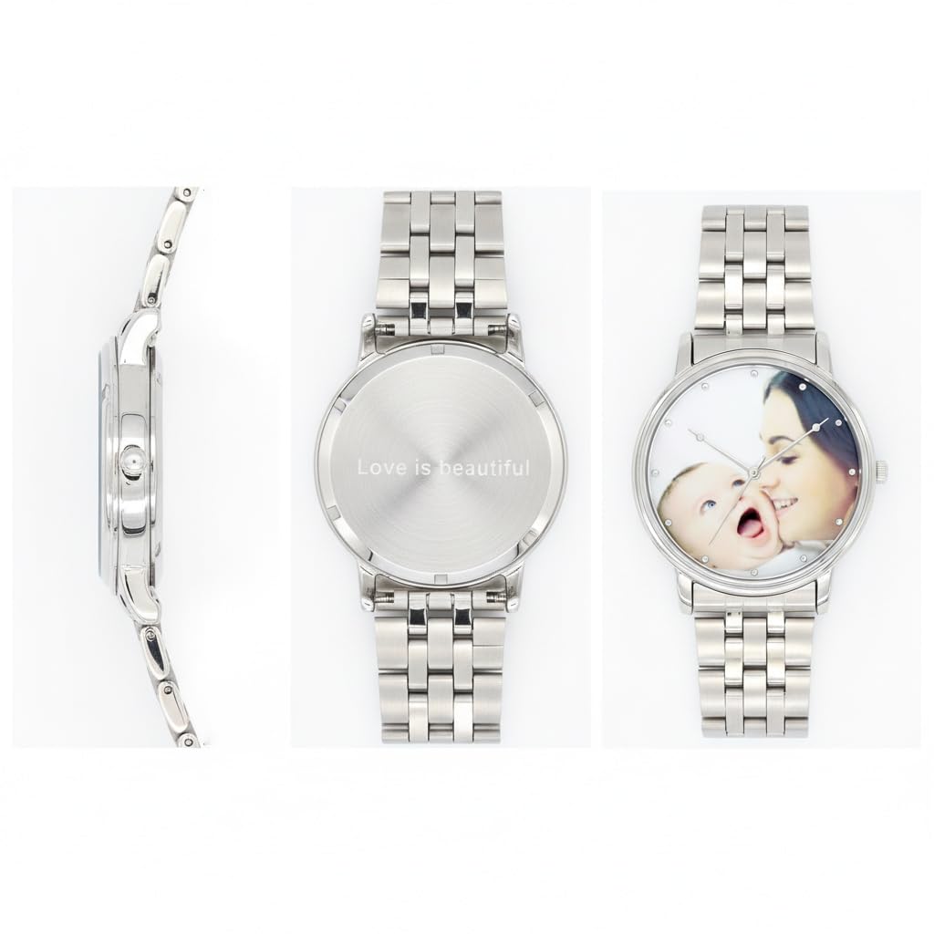 Reloj grabado con foto personalizada para hombre, regalo personalizado para tu marido, acero inoxidable plateado, reloj a juego para parejas, foto conmemorativa de bricolaje, para tu esposa o novio.