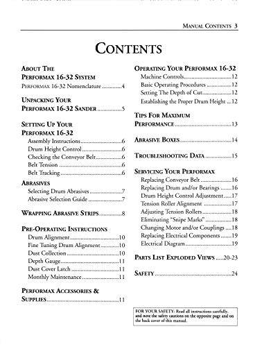 Performax 16-32 Plus Drum Sander Stock No. 629004K Instructions & Parts Owner's Manual