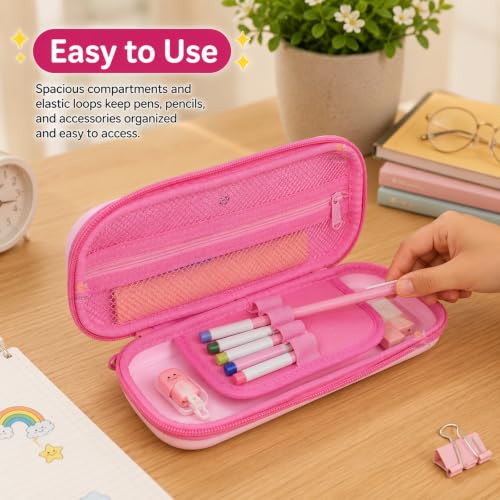 Image of WISHKEY Cute Cow Pencil Box for Kids Hard Shell EVA Pencil Case with Magnetic Closure Mesh Pocket Pen Holders & Dual Zipper Large Capacity Pencil Pouch for Boys Girls School Stationery Box Multicolor