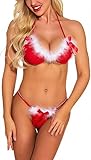 HOTSO Christmas Lingerie Kleid, Babydoll Bustier Korsett Hinten Offen Damen Weihnachten Spitze Negligee Dessous Nachtwäsche Bindeseil Lingerie Set Xmas Christmas New Year Valentine's Day (Rot)