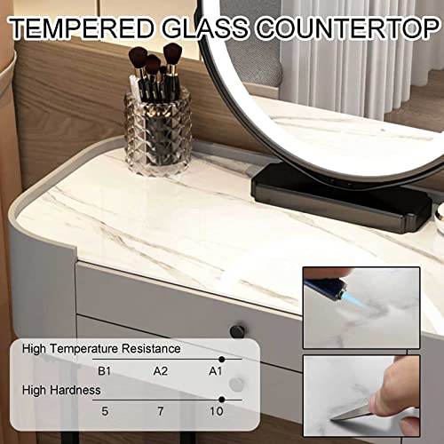 Tocador LED con espejo inteligente y patas de hierro negro con taburete 5