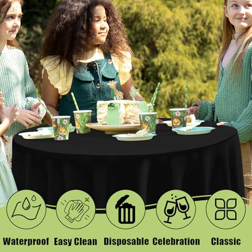 Image of Smiry Disposable Table Cloth - 6 Pack, 84 Inch Round Waterproof Tablecloths for Parties, Decorative Plastic Table Cover, Leakproof & Sturdy, Black