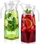 Elsjoy 2 Pack 42 oz Plastic Pitcher with Lid, Clear Acrylic Water Pitcher Unbreakable Beverage Drink Container for Iced Tea, Lemonade, Juice