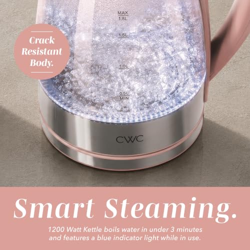 Image of COOK WITH COLOR Electric Stained Glass Tea Kettle, 1.8L Cordless Hot Water Boiler, 1200W Rapid Boil, Auto Shutoff & Boil Dry Protection, BPA-Free, Sleek Countertop Design, Pink