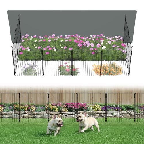 FXW Decorative Garden Fence for Yard - 24in(H) x 14.8ft(L) 8 Panels - Metal Fencing Panels - Animal Barrier Border for Dogs & Rabbits, Flower & Plant Edging