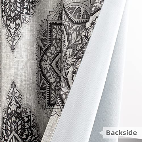 Driftaway Ruby Linen Blend Blackout Curtains For Bedroom Boho Floral Medallion Printed Thermal Insulated Grommet Top Lined Window Treatments For Living Room 2 Panels W52 X L84 Light Gray Charcoal #TOP6