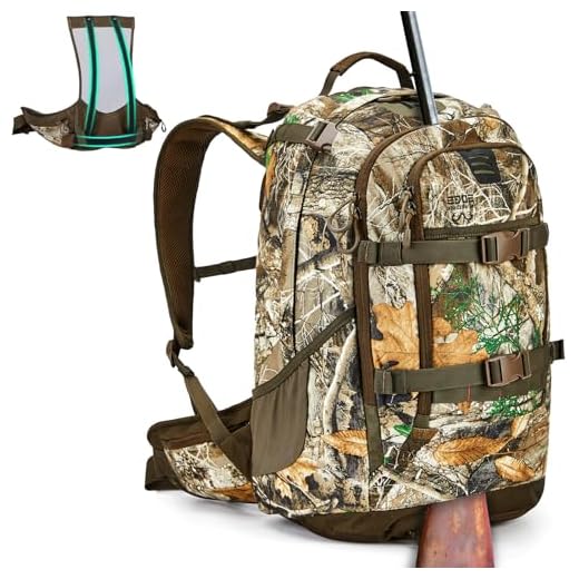 TR Hunting Backpack Internal Frame, Waterproof Hunting Pack with Rain Cover, 2200cu Realtree Edge Camo Hunting Daypack for Rifle Bow Gun