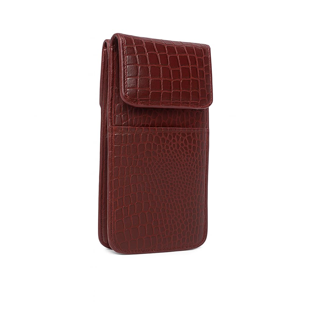 Maroon Croc-Textured Leather Mobile Pouch Sling Bag for Men-image-44