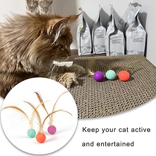Yancaiyunl 3 Pcs Cat Toy Balls Bite Resistant Cat Toys Bouncy Balls With Feathers High Rebound Pet Interactive Kitten Toys For Cats Indoor And Outdoor Play Interaction #TOP6