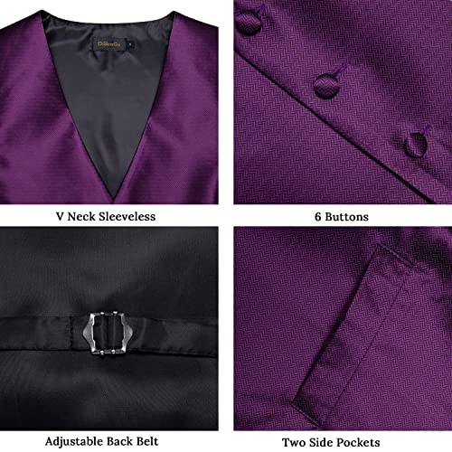 Image of DiBanGu Mens Vest and Tie Set Formal Paisley Waistcoat and Necktie Pocket Square Cufflinks Silk Suit Vest for Tuxedo Wedding