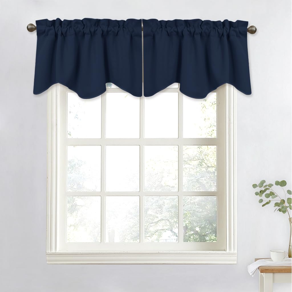 NICETOWN Navy Valance for Window - Thermal Insulated Light Reducing Window Treatment Tier for Bathroom/Bay Window/Bedroom/Thanksgiving (Single Panel,