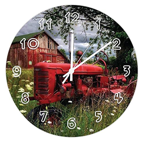 Funlucy Horloge murale ronde à motif de tracteur sur la ferme pour cuisine, bureau, chambre à coucher, horloge décorative à suspendre, 30 x 30 cm