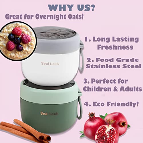 (White) 21Oz Stainless Steel Insulated Food Thermos With Lids And Spork For Hot And Cold Food, Overnight Oats Container For Children And Adults, Food Storage Container, Meal Prep Container, Soup Thermos, Reusable Parfait Cup With Lids And Spoons On The Go Container (1 Pc) #TOP1