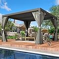 YOLENY Louvered Pergola 12x12, All Aluminum Pergola with Adjustable Rainproof Roof, Outdoor Pergola with Curtains and Nets for Patio & Garden, Dark Grey