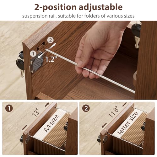 Image of KungFuWood Wheeled Double-Drawer Filing Cabinet, Lockable Mobile File cabinets, Suitable for Home Offices or Storage cupboards for Storing Legal documents or Letter-Sized Files.