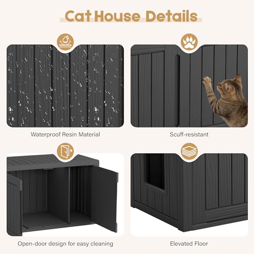 Image of Cat Litter Box Enclosure, Covered Cat Litter Box with Adjustable Partition, Multi-Functional Hidden Enclosed Litter Box Furniture, Easy to Clean & Assemble, Black