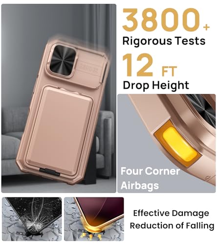 Image of SSLOTSCASE for iPhone 17 Case with Kickstand & Card Holder, Rose Gold