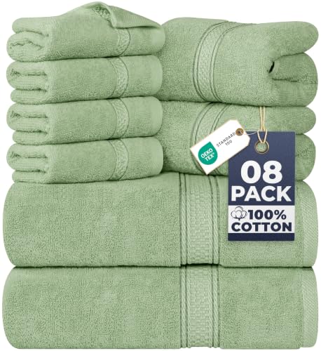 Image of Utopia Towels 8 Piece Majestic Plush Luxury Towel Set, Cotton, Sage Green
