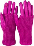 styleBREAKER Damen 3 in 1 Touchscreen Handschuhe mit abnehmbarer Strick Stulpe | Winterhandschuhe | 3 Tragevarianten | Weich warm elastisch in vielen Farben, Farbe:Magenta