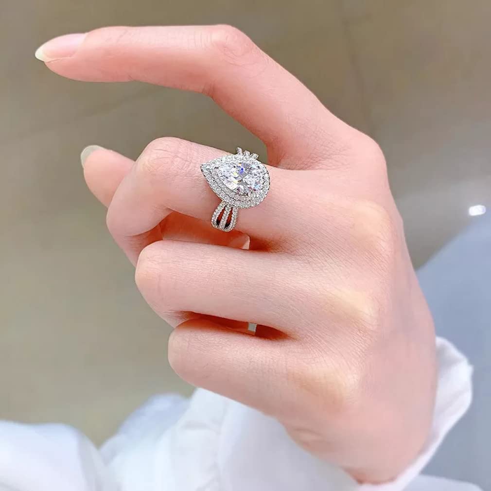 Anelli con Diamanti in Carbonio con Goccia d'Acqua in Argento Sterling 925 da 7 * 10 mm per Le Donne, Regali Scintillanti di Gioielli da Sposa