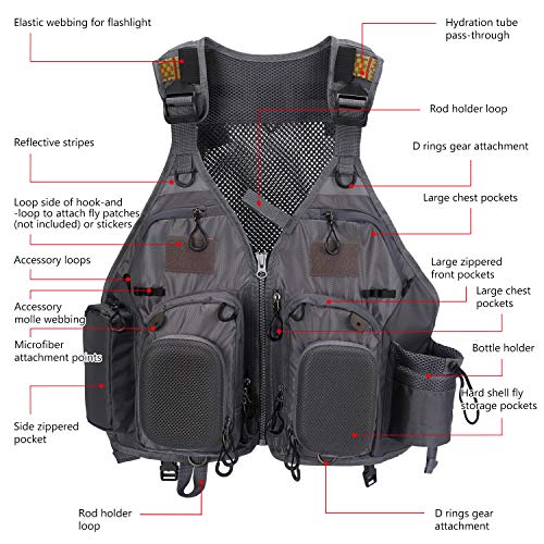 Image of BASSDASH Strap Fishing Vest Adjustable for Men and Women, for Fly Bass Fishing and Outdoor Activities
