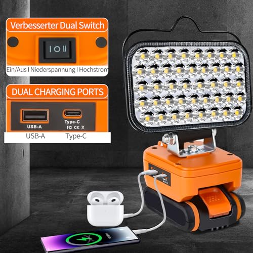 Foco LED para camping y pesca compatible con Worx V20 de 84W 4